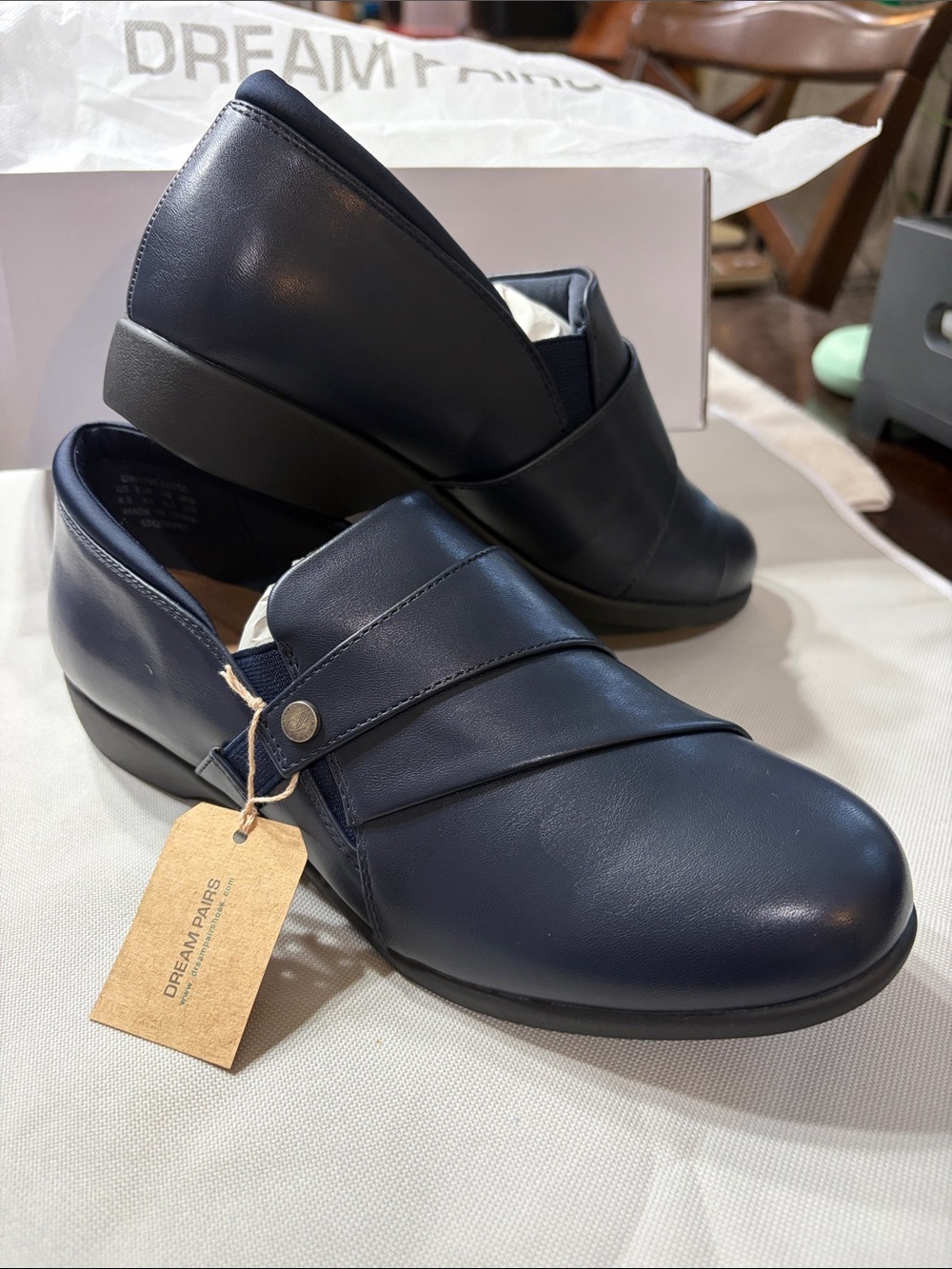 Dream Pairs Women’s Navy Slip-On Faux Leather Loafers NEW